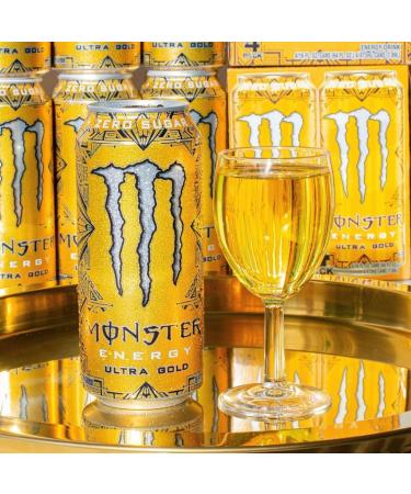 Monster Energy Ultra Gold Carbonated Energy Drink | L-Carnitine + Taurine + Zero Sugar 16.91 fl oz / 500 ml 12 Pack - Buy Online on GoSupps.com