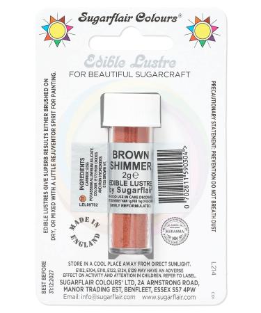 Sugarflair Brown Shimmer Edible Lustre Dust Add a Lustrous Shine to Cakes or Decorations. Brush On or Add Rejuvenator to Create Eye-Catching Edible Paint Gives Shine to Your Bakes - 2g