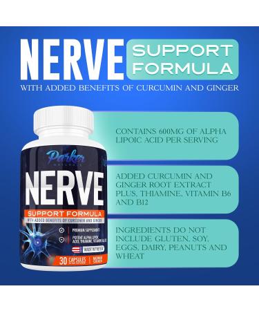 Nerve Support Supplement - Alpha Lipoic Acid 600mg Thiamine Curcumin Ginger Root Vitamin B6 & B12 | Neuro Health 30 Capsules - Boost Your Nerve Health Today - Buy Online on GoSupps.com