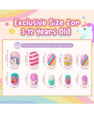 Modelones 144Pcs Press on Nails for Kids | Glitter Gradient Acrylic Fake Nails | Perfect Gift for Girls A2-Butterfly Unicorn - Buy Online on GoSupps.com