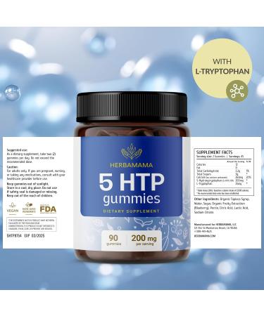 HERBAMAMA 5-HTP Brain Gummies 200 mg Vegan Supplement for Brain Health Support Non-GMO Blueberry Chews 90 Count - Buy Online on GoSupps.com