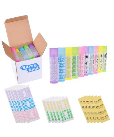Lip balm container tubes - 25 -pack (5x5 colors) - DIY - empty - 5.5 ml - including 25 (5x5 colors) & 25 printed stickers - Create Create Mechanism and Lid - Chapsticks