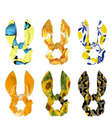 6 Pieces Elastic Long Hair Ties with Bow for kids Women Girls Leopard Print Yellow Coffee Black Multi-colored 18