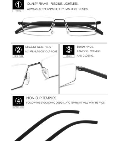 Vevesmundo Anti Blue Light Reading Glasses with Case - Flexible TR90 Half-Bump Visual Aid for Men - 1.5x Magnification - Stylish Black Design - Buy Online on GoSupps.com