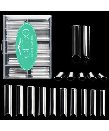 TOEDO Nail Tips for Acrylic Nails Professional Extra Long C Curve Nail Tips Half Cover 200PCS Extra Long Straight Square Tips for Acrylic Nails with Box  10 Size C Curve - Clear