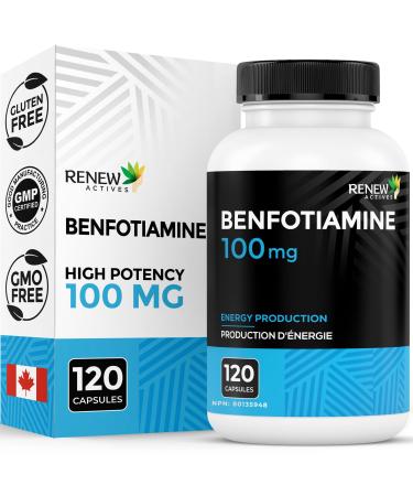 Renew Actives Benfotiamine 100mg Supports Energy Production & Overall Wellness Vegan Non-GMO Gluten-Free 120 Capsules