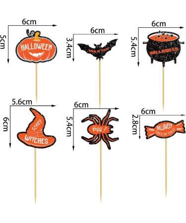 30Pcs Halloween Cupcake Toppers Cute Cartoon Design Cake Insert Toppers Bat Spider Switch Hat Hat Halloween Themed Cake Decorations Party Supplies (30pcs) - Buy Online on GoSupps.com