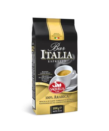 Saquella "Bar Italia 100% ARABICA" Slow Roasted Gourmet Italian Espresso Coffee Beans 1 kg bag