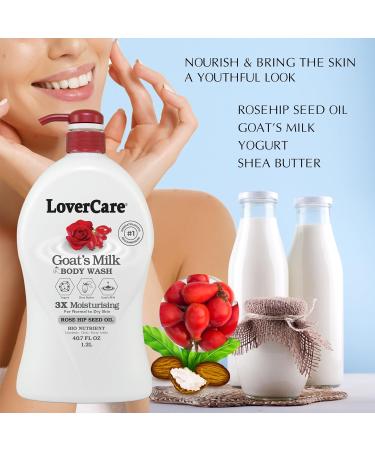 Lovercare Goat's Milk Body Wash Shower Cream 40.7oz/1200ml - Rose Hip Seed Oil - Buy Online on GoSupps.com