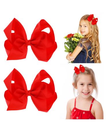 Sibba 6 Inch Ribbon Hair Bows Clips Barrettes Vintage Big Ponytail Holder Cheerleading Hairpin Valentines Christmas Day Decorative Hairpin Styling Accessories School Women (2 PCS Red)