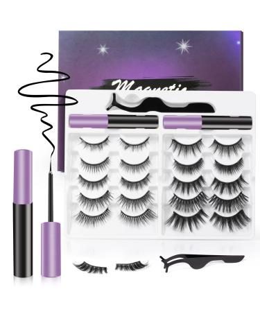 Magnetic Eyelashes Kit Reusable Magnetic Lashes with Eyeliner Natural Look & Soft Magnetic False Eyelash Kit with 2 Tubes of Magnetic Eyeliner and Tweezers 10 Pairs