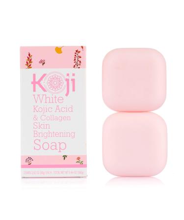 Koji White Kojic Acid & Collagen Skin Brightening Soap for Face Moisturizer & Natural Glowing Skin  Reduces the Appearance of Dark Spots  Acne Scars & Wrinkles  Not Tested on Animals  2.82 oz (2 Bars)