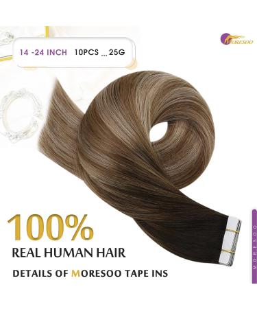 Moresoo Seamless Tape-In Hair Extensions | Real Brown Hair Tapes | Dark Brown to Honey Blonde | 40 cm / 25g #4/10/16 - Buy Online on GoSupps.com