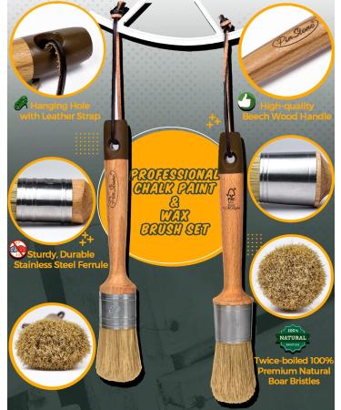 2PC Professional Chalk & Wax Paint Brush Set for Furniture & Home Decor - Oval & Round Brushes for DIY Crafts - Natural Bristles - Buy Online on GoSupps.com