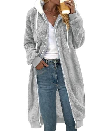 Buy Hanxiulin Oversize Plush Hoodie Jacket - Women's Long-Sleeved Winter Coat | Fleece Casual Fashion in M Gray - Buy Online on GoSupps.com