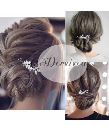 Dervivea Wedding Pearl Flower Hair Comb Silver bridal Leaf Hair Combs Headpiece Vintage Pearl Side Comb Crystal Rhinestone Hair Comb Decorative Hair Accessories for Women and Girls Headdress (Silver) - Buy Online on GoSupps.com