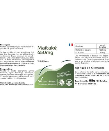 Maitake Powder 650mg - 120 Capsules Functional Vital Fungus Adaptogen Vegan | Vitamintrend  - Buy Online on GoSupps.com