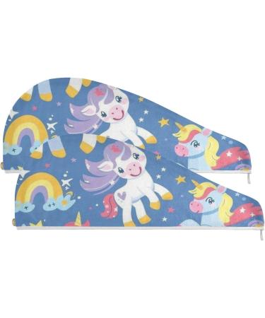 Buy Unicorn Horse Blue Hair Towel 2 Pack | Super Absorbent Quick Dry Hair Turbans for Women & Girls - Buy Online on GoSupps.com