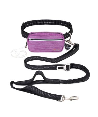 TUDEC Dogs jogging line with belly belt free-haired leash with belt bag jogging dog leash for large and medium-sized dogs elastic and reflective running leash and feces bag dispenser (light purple) 763-light purple