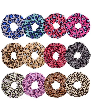 12 PCs Hair Scrunchies Velvet Elastic Scrunchie Hair Bands Leopard Grain Print Hair Scrunchy Hair Ties Ponytail Holder for Girls And Women Hair Accessories