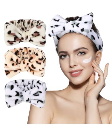 3PCS Spa Headband for Washing Face Makeup Headband for Woman Skincare Headbands Hair Holder for Washing Face Headband for Makeup Bubble Headband Hairband for Washing Face Bow Headband(Khaki White Beige)