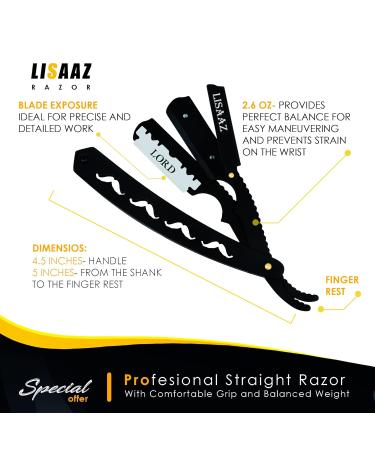Premium Black Straight Razor for Men | 10 Stainless Steel Blades | Classic Shaving Tool | Professional Barber Supplies | 4.8in Quality Design - Buy Online on GoSupps.com