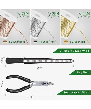 Hotop Jewelry Wire Set - 1mm Craft Wire with Pliers and Ring Sizer - Gold Silver Rose Gold - 25m Rolls - Beading Jewelry Aluminum Craft Wire - 182022 Gauge - Buy Online on GoSupps.com