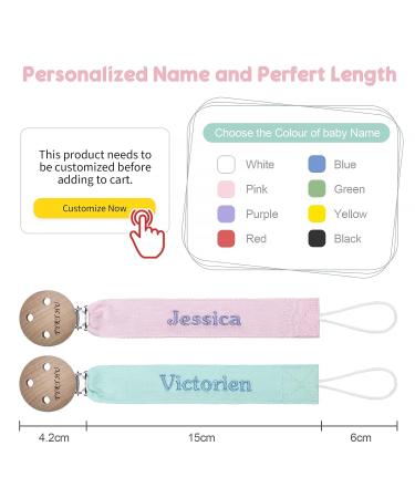 Personalized Tyry.hu Pacifier Chain for Boys & Girls | 2-Pack Pink & Green Wood Clip Cotton Baby Gift - Buy Online on GoSupps.com