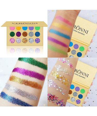 VERONNI Glitter Eyeshadow Palette - 15 Colors Matte Shimmer Glitter | High Pigment Eye Shadow Palette for Stage & Halloween Makeup - Buy Online on GoSupps.com
