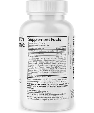 Youth & Tonic Corti-Thermo Shape - 60 Capsules for Energy Metabolism & Cravings | Advanced Diet Pills with Caffeine Chromium Guarana & Hoodia - Ideal for Men & Women - Buy Online on GoSupps.com
