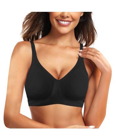 2024-Women's bras with side buckle top edge without steel ring seamless steel ring adaptation yoga sleep big bra sports bras Black M