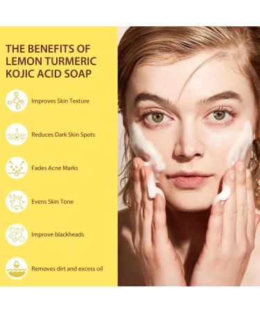 Lemon Turmeric Kojic Acid Soap Kojic Acid & Turmeric Soap for Face and Body Brightening Soap for Dark Spots Acne Lemon Acid for Deep Cleansing & Exfoliating Turmeric Glow Soap Bar 200g - Buy Online on GoSupps.com