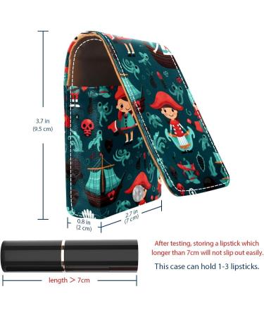 Shop Cartoon Pirate Ocean Theme Leather Lipstick Case - Mini Lip Gloss Organizer with Mirror | International Shipping Available - Buy Online on GoSupps.com