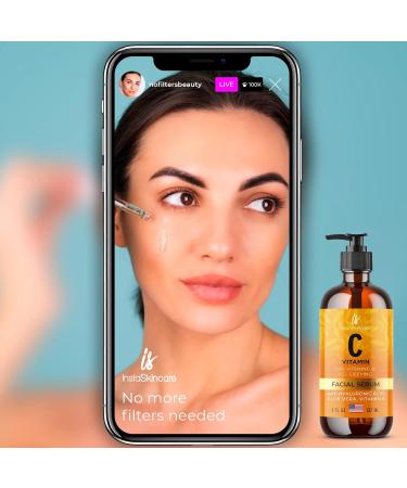 InstaSkincare Vitamin C Serum - Brightening & Anti-Aging with Hyaluronic Acid & Vitamin E | 8oz for Face & Eyes Dark Spots & Wrinkles - Buy Online on GoSupps.com