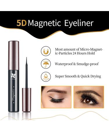 Aishaba Magnetic Eyeliner and Magnetic Eyelashes Kit - 5 Pairs 5D Natural Look False Eyelashes - Buy Online on GoSupps.com