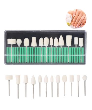 ZJchao Nail Drill Bits 12 Pcs Wool Felt Polishing Bits Multi Shaped Grinding Polishing File Heads Tools Nail Polish Accessories for Manicure Pedicure Glass Gold and Silver Jewelry Polishing