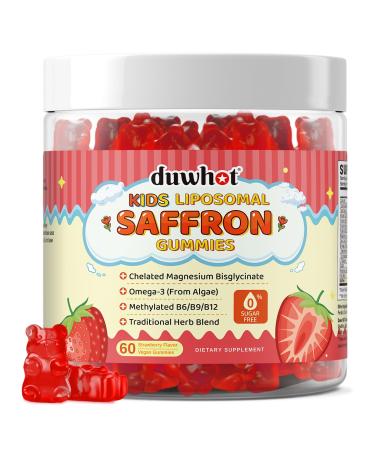 duwhot Liposomal Saffron Gummies Kids Saffron Supplements w/Holy Basil Rosemary Magnesium Bisglycinate Omega-3 & More Focus & Brain Support Supplement Non-GMO Vegan 60 Chewables