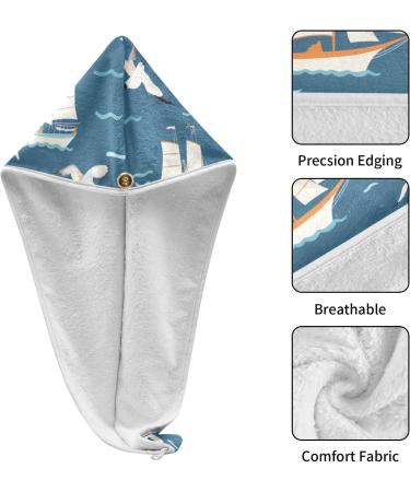 Super Absorbent Sailing Ship Seagull Hair Towel 2 Pack Quick Dry Hair Turbans for Women & Girls - Buy Online on GoSupps.com