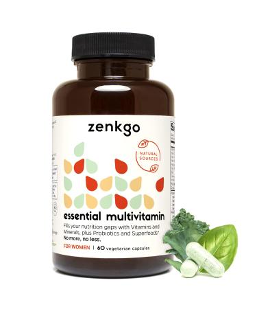 Zenkgo Women's Vitamins + Probiotics 25B CFU + Organic Whole Foods Supports Immunity Digestion Energy Daily Vitamins A E B6 B12 Vegan D3 K2 (MK-7) Folate Minerals Superfoods(60Ct/30Day) 60 Count (Pack of 1) Women