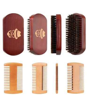 100% Boar Bristle Beard Brush with Black Walnut Wood Comb - Facial Hair Grooming Mustache and Shaving Tool - Buy Online on GoSupps.com