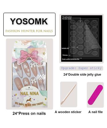 YOSOMK 3D White Pearl Heart Press on Nails - Cute Designs for Women & Girls | Long Glossy False Nails with Glue | Acrylic Nail Tips - Buy Online on GoSupps.com