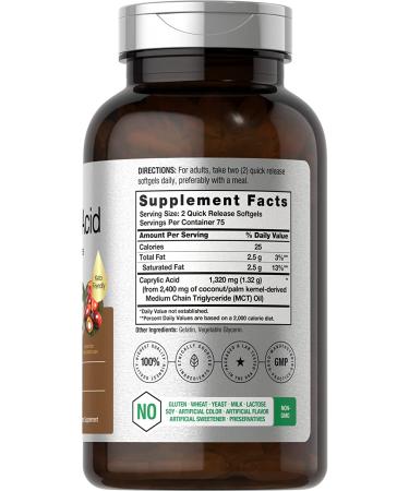 Caprylic Acid 1320mg Softgels | 150 Capsules | Non-GMO & Gluten Free | MCT Oil Supplement - Buy Online on GoSupps.com