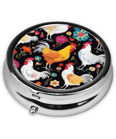 Cute Rooster Chickens Pill Box | 3 Compartment Mini Travel Organizer | Decorative Pocket Purse Medicine Holder - Buy Online on GoSupps.com