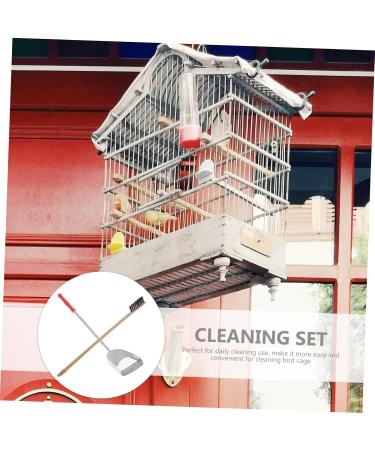 Housoutil 2pcs Set Cage Birds and Wooden Accessory Supplies Shovel Steel Long Parrot for Cleaning Brush Pet 7x9cm Assorted Color - Buy Online on GoSupps.com
