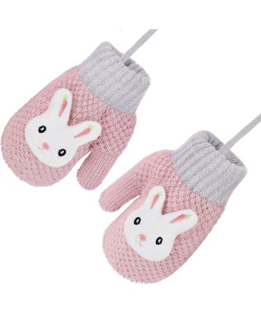 Cute Fox Knitting Short Gloves for Toddler Kids | Winter Thermal Plush Lining | 1-3 Yrs | Pink/3D Rabbit Design - Buy Online on GoSupps.com