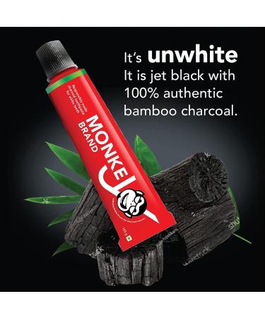 Monkey Brand Bamboo Charcoal Toothpaste by Nogi | Whitening Ayurvedic & Herbal Fluoride-Free | Total Oral Care & Stain Removal for All Ages | 185g - Buy Online on GoSupps.com