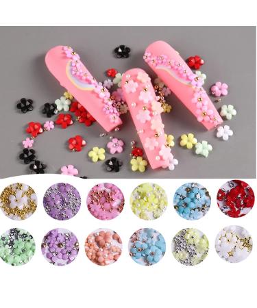 Flymind 3D Flower Nail Charms Set - Light Changing Acrylic Resin Flowers & Metal Caviar Beads for DIY Manicure Decoration | Includes Pickup Pencils & Tweezer - 36 Grids - Buy Online on GoSupps.com