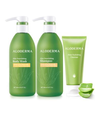 Aloderma Aloe Shower Set - Nourishing Body Wash Nourishing Shampoo Hydrating Facial Cleanser - Hydrating Moisturizing