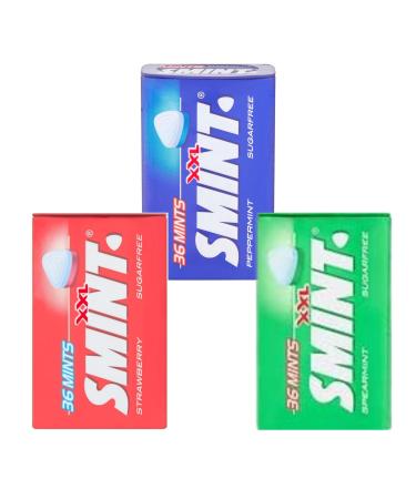 Smint 25g XXL Mints Peppermint Spearmint Strawberry Tin 36pc 3x Sugar Free Mints American Candy Fresh Mint for Fresher Breathes (Pack of 3)