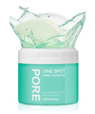 ABSOLOOP One Shot Pore Clear Toner Pad  Korean Skincare  Toner Pad  Pore Toner  Blackhead Removal  LHA Peeling  Vegan  60 Pads  4.9oz